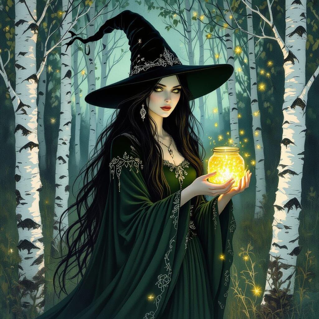 Mysterious Forest Witch in Birch Grove