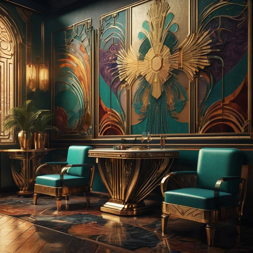 Art Deco Interior Design in Hyperrealistic Splash Art