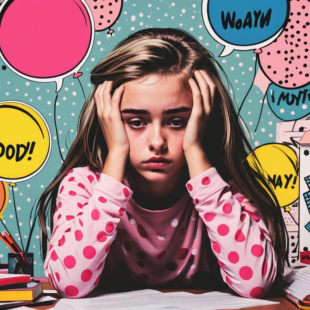Teenage Girl with Monday Blues in Pop Art Style