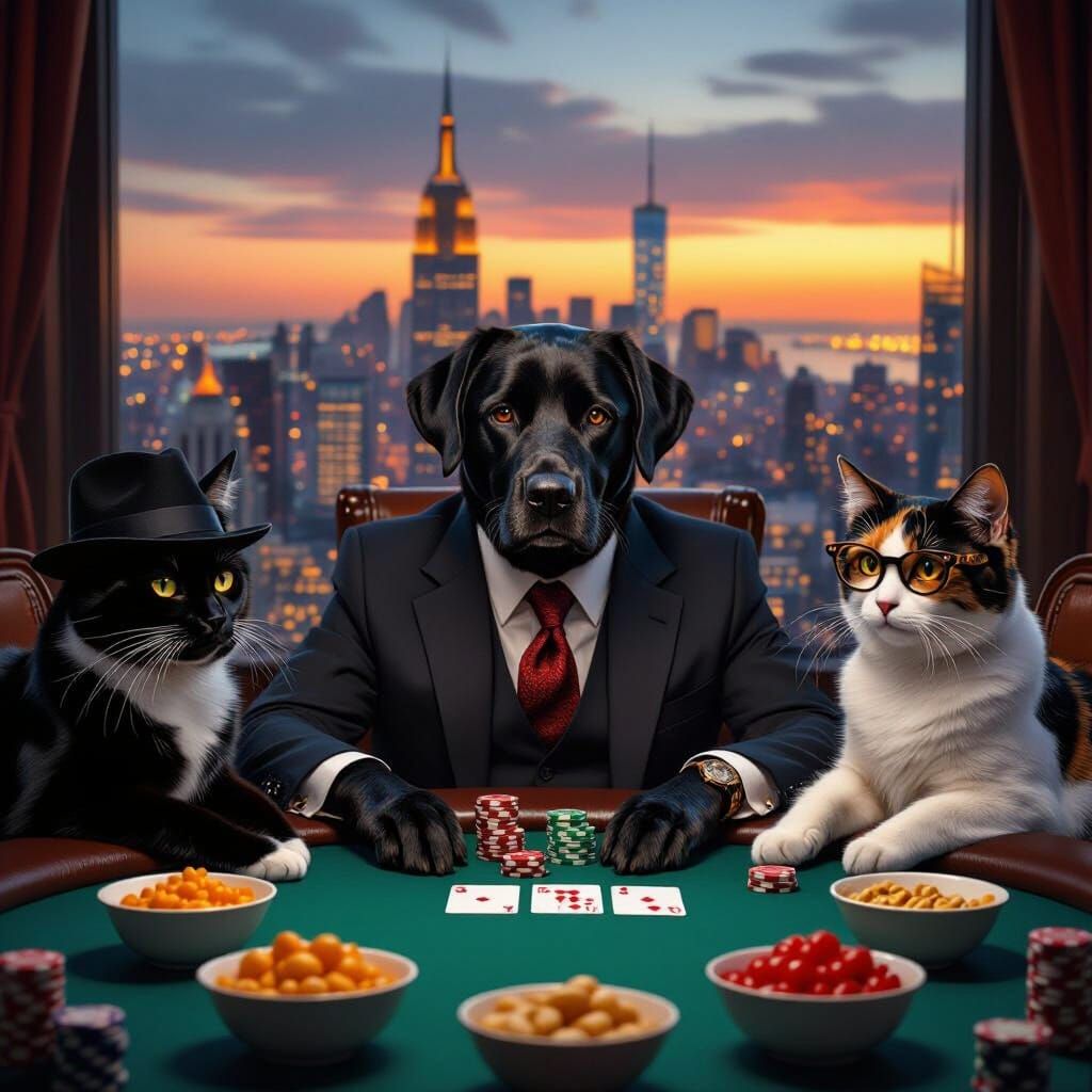 Poker Night with Cats and a Labrador
