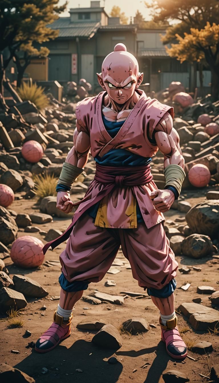 Good Buu in Powerful Stance: Anime-Inspired Film Still
