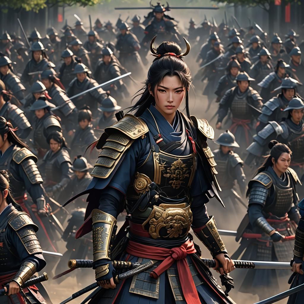 Badass Samurai Woman in 3D Anime Style