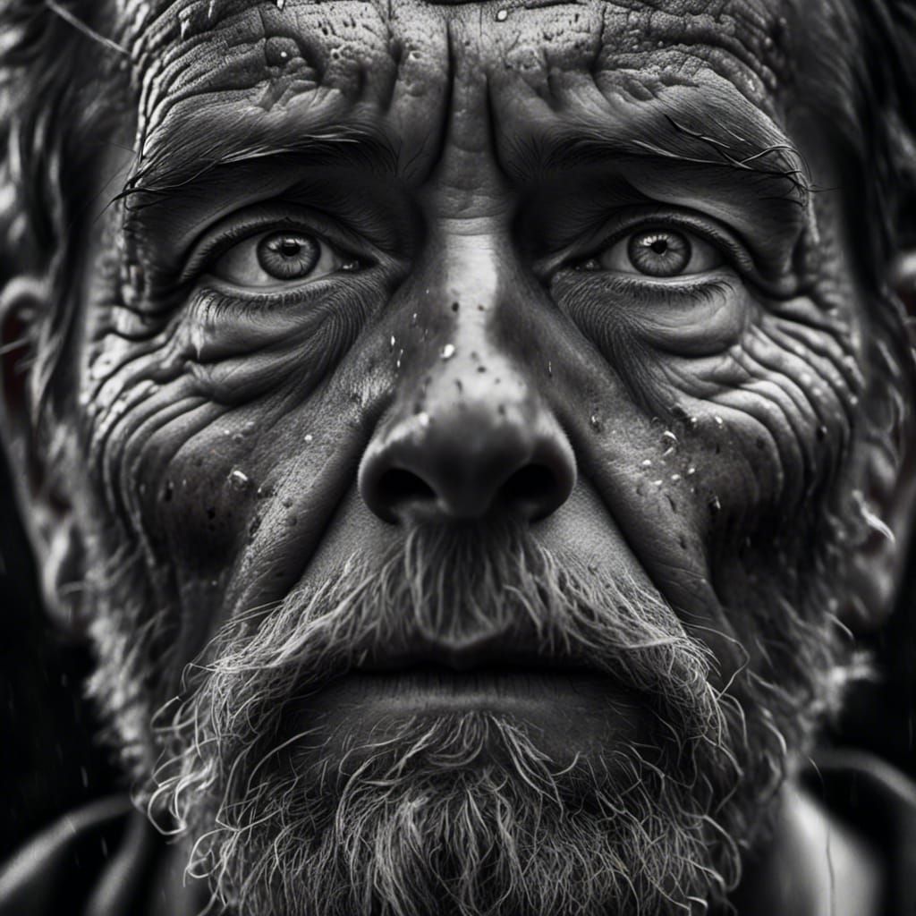 Hyperrealistic Black and White Portrait of Sadness