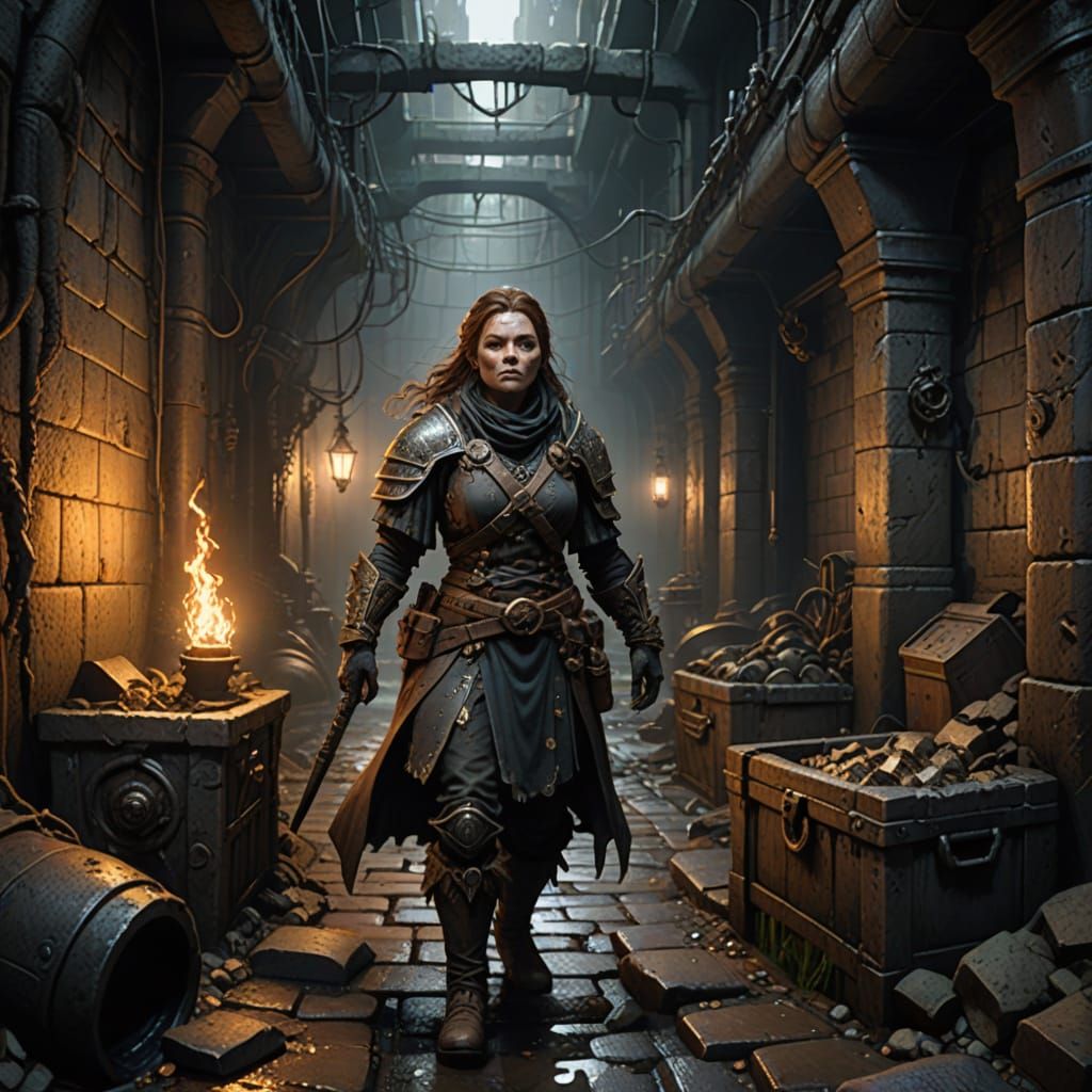 Mysterious Dwarf in a Dimly Lit Sewer Scene