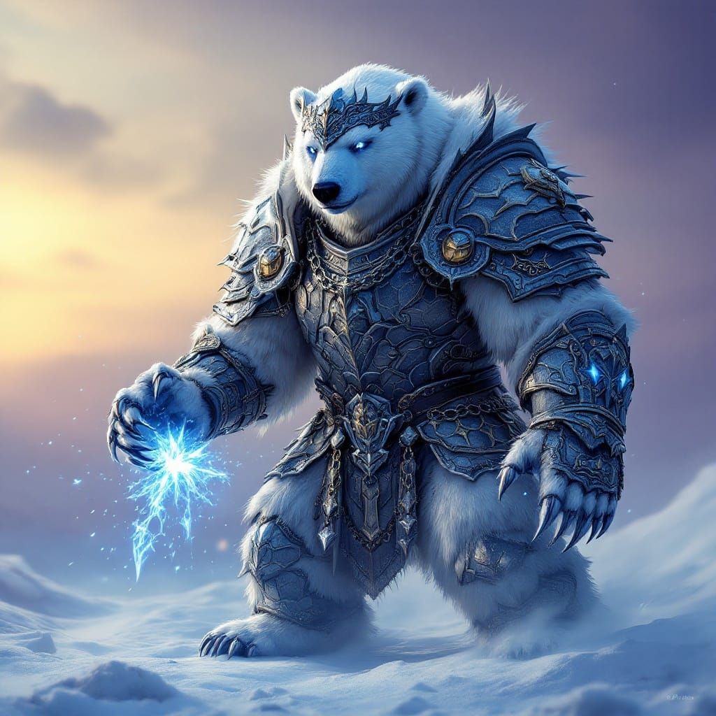 Polar Bear in Majestic Metal Armor Unleashes Frosty Power