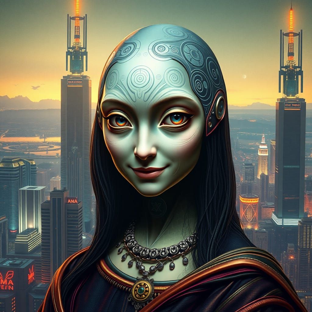 Enigmatic Alien Masterpiece in Dystopian Futuristic Style