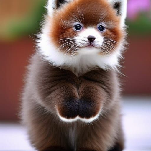 Adorable Kitten and Red Panda Portrait