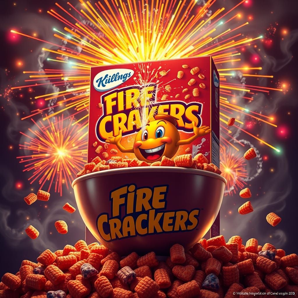 Firework Cereal Box Design in Fantasy Art Style