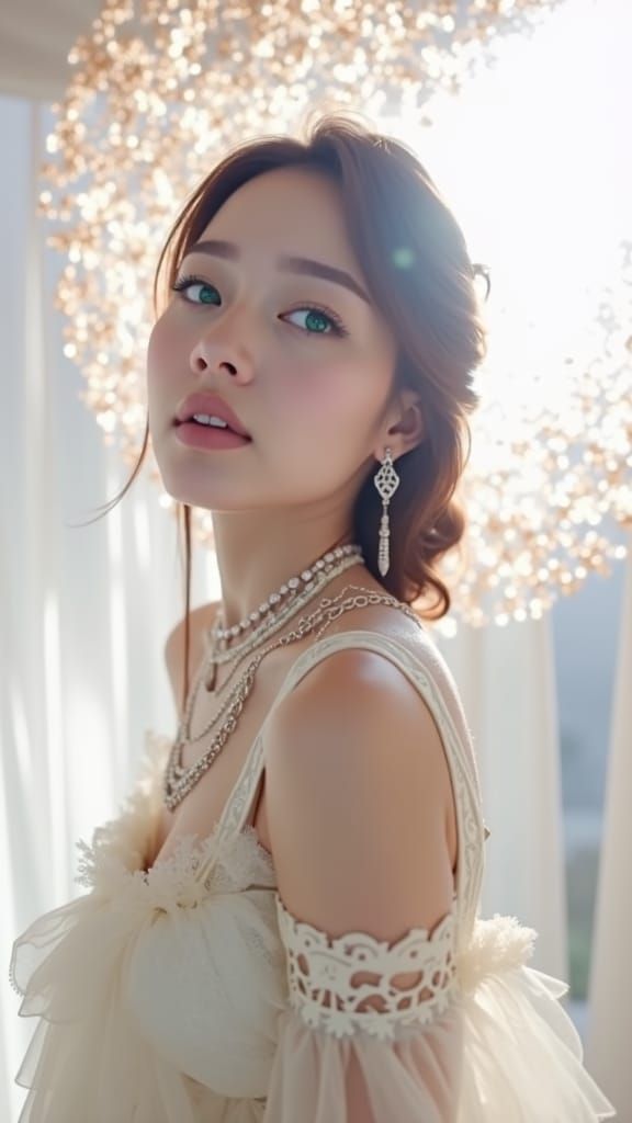 Ethereal Being with Emerald Eyes in Art Nouveau Style