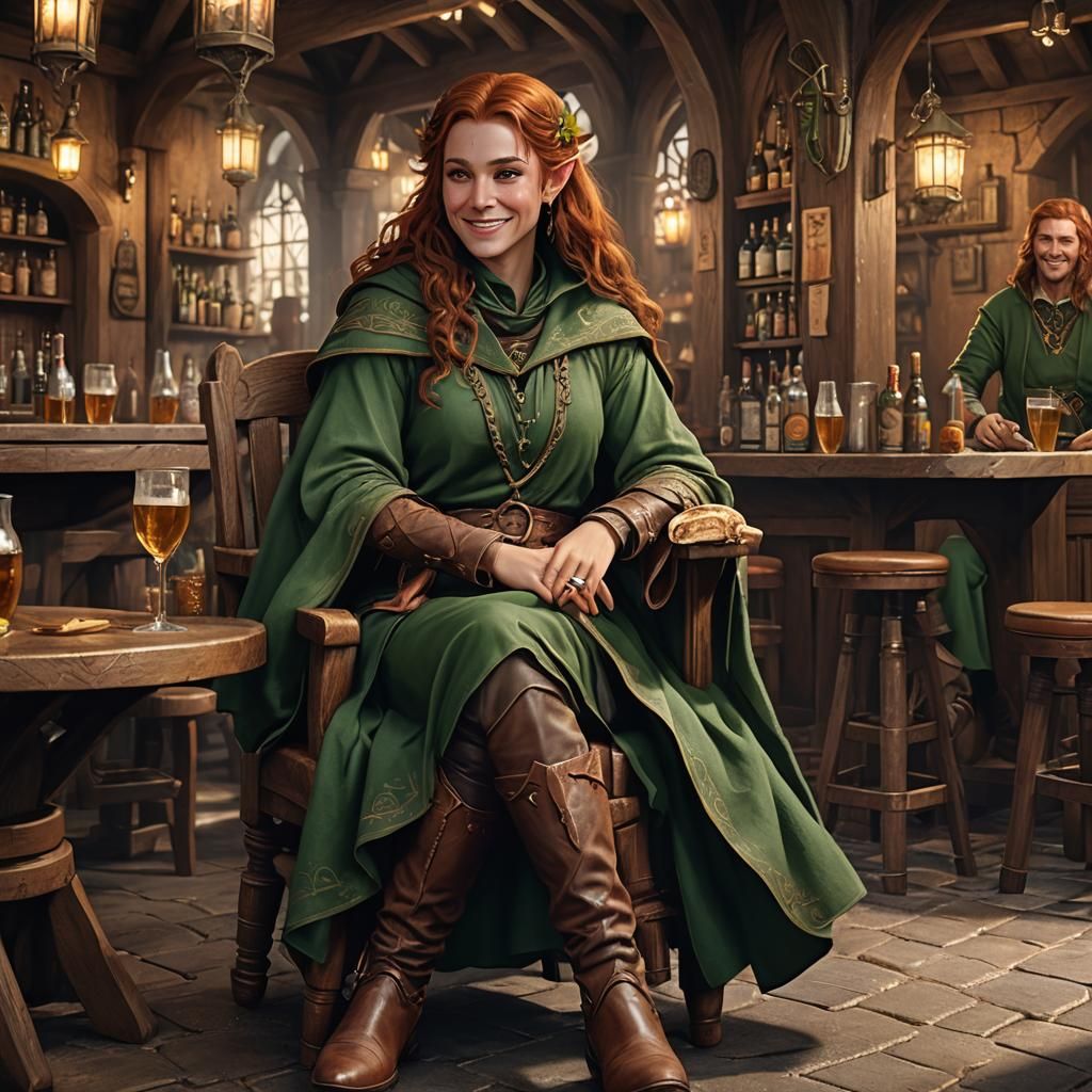 Auburn Haired Half-Elf Sorceress in Tavern