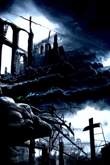 Ominous Dark Nightfall Detailed Matte Painting