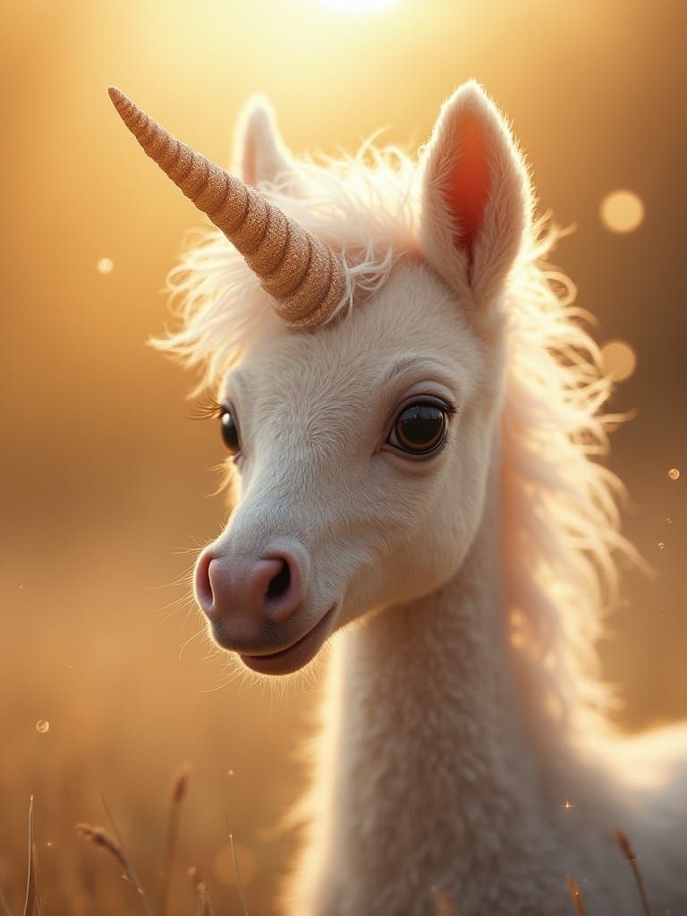 Dreamy Unicorn Foal in Soft, Warm Light