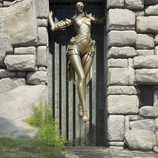 Woman Emerges from Stone Wall: Dark Fantasy Art