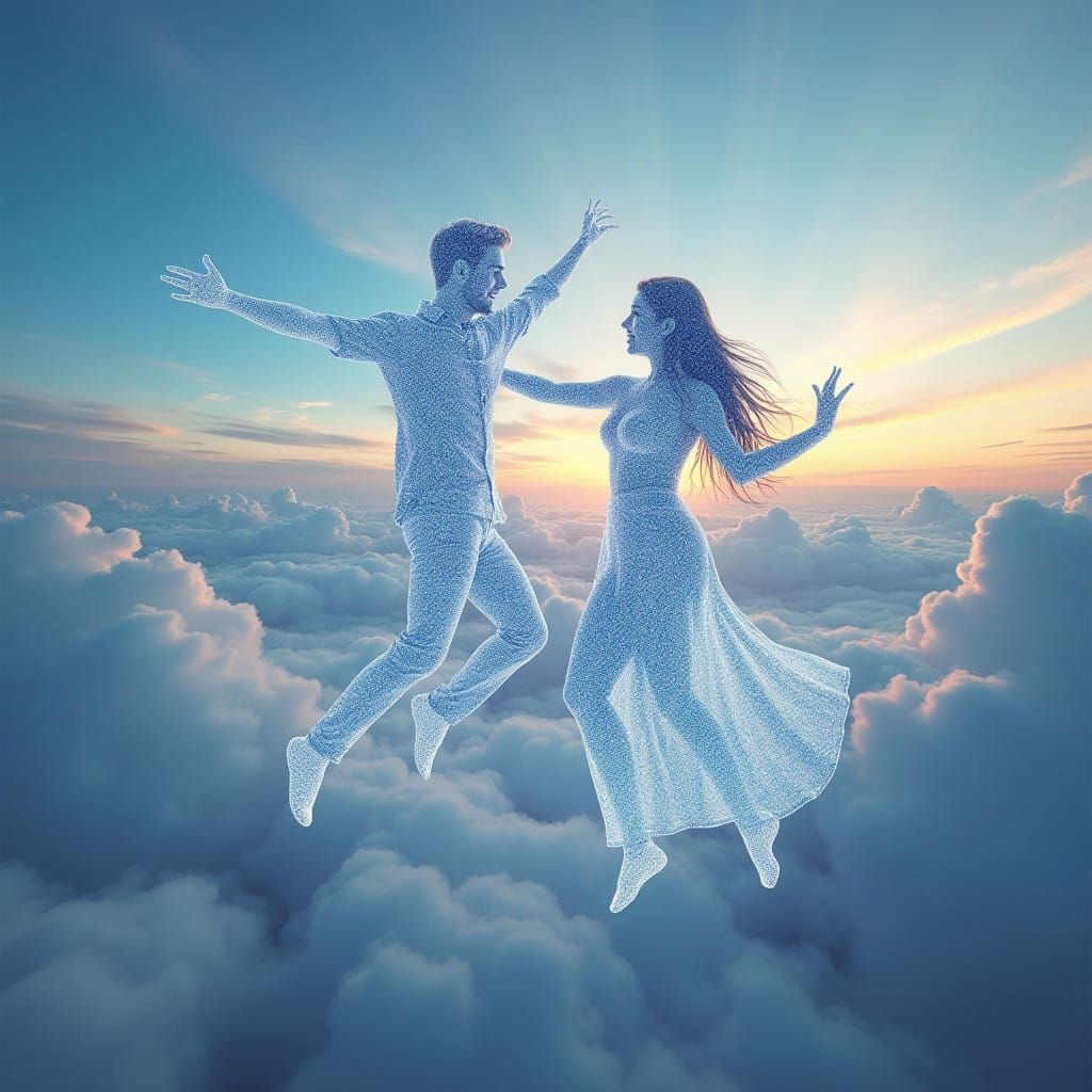 Holographic Couple Dancing Above Rio de Janeiro in Vibrant H...