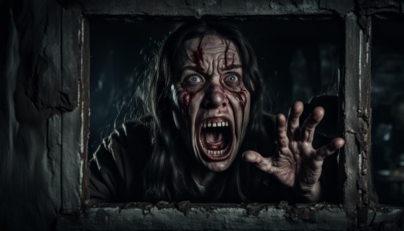 Trapped Woman's Desperate Scream: Dark Fantasy Art