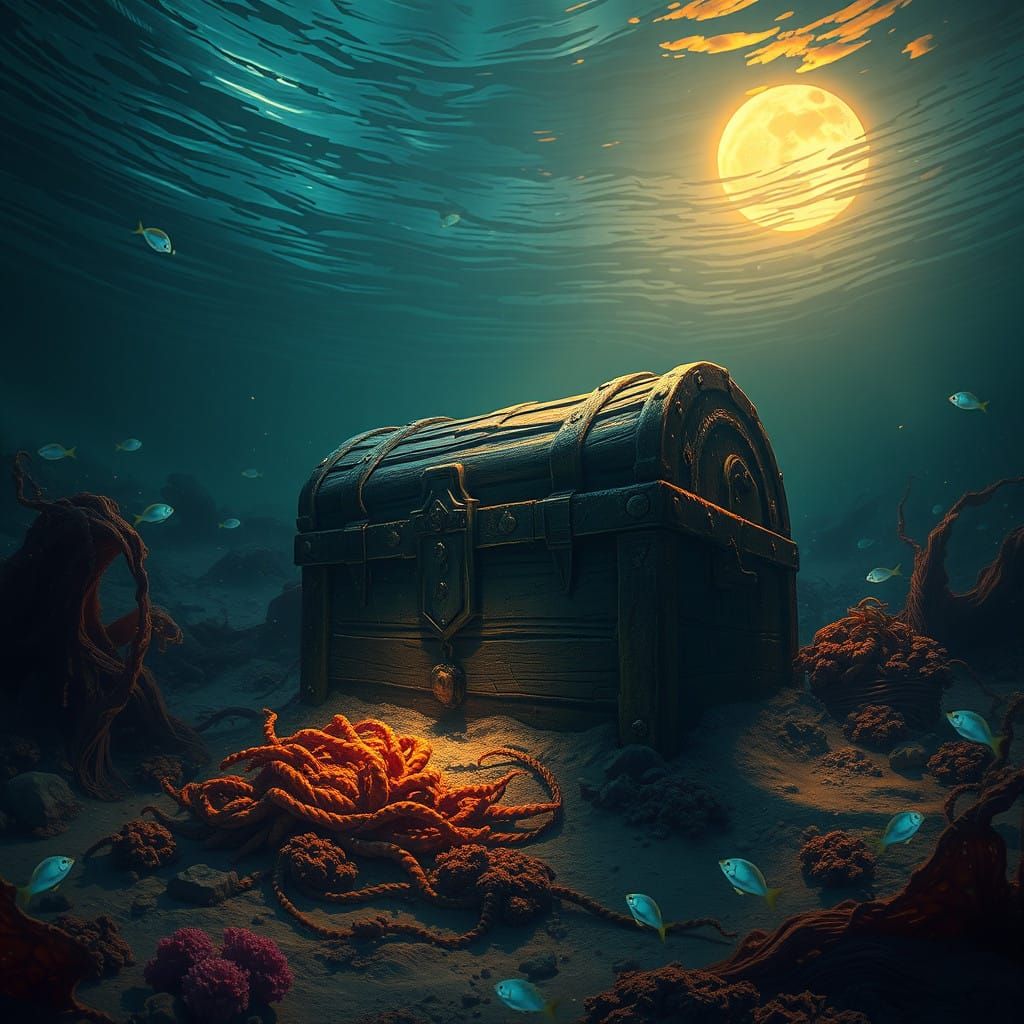 Ancient Treasure Trove in Moonlit Abyss
