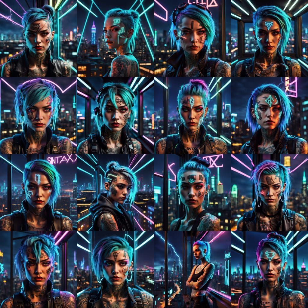 Cyberpunk Woman in Neon Lit Cityscape