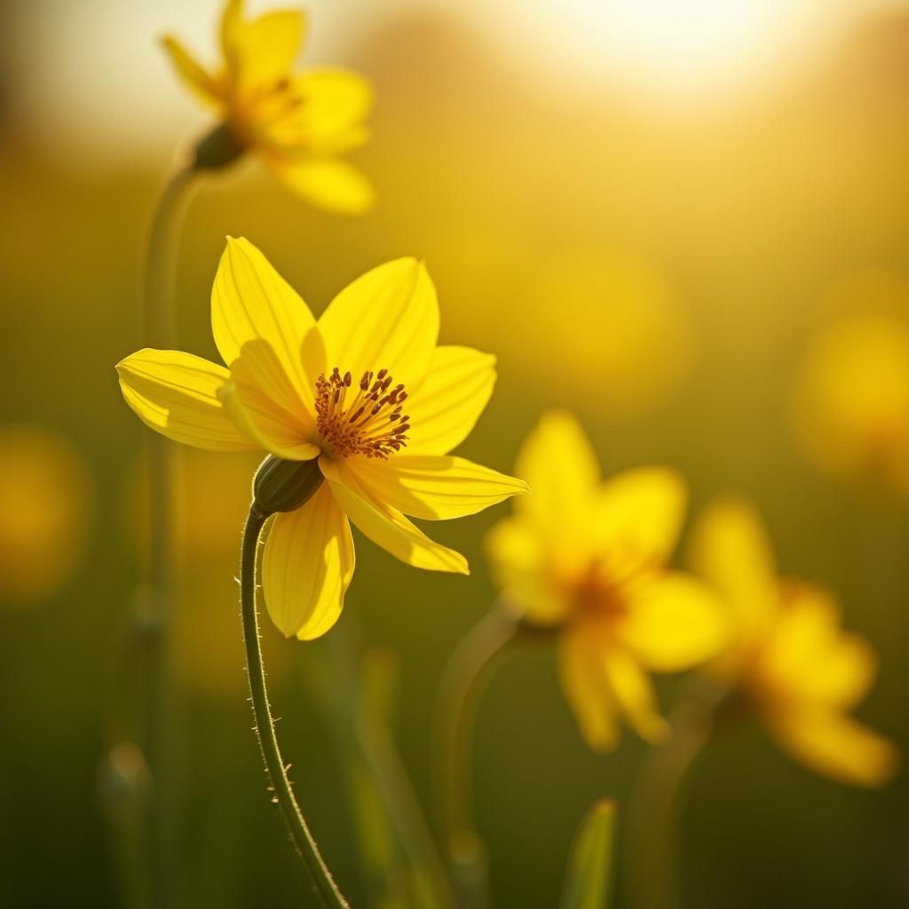Hyperrealistic Yellow Flowers Swaying in Gentle Breeze