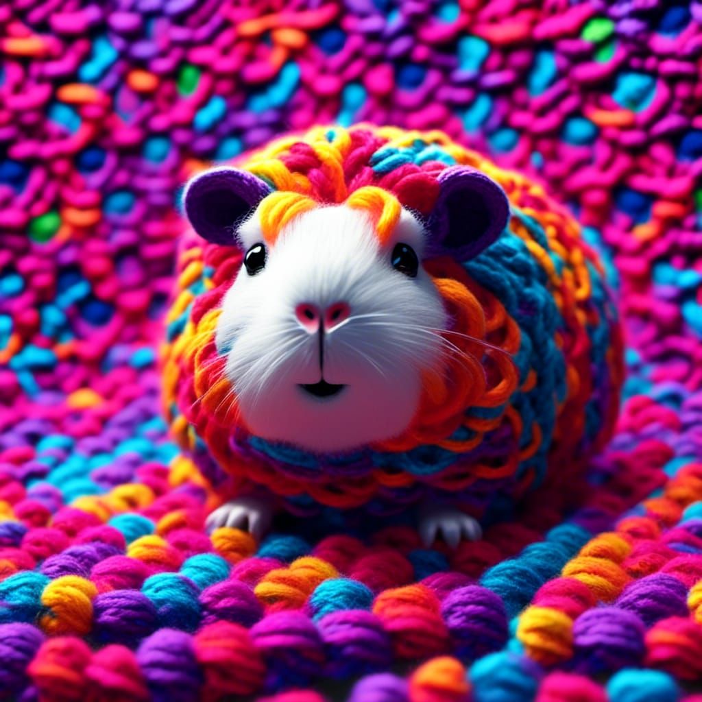 Colorful Crocheted Guinea Pig in Synthwave Style