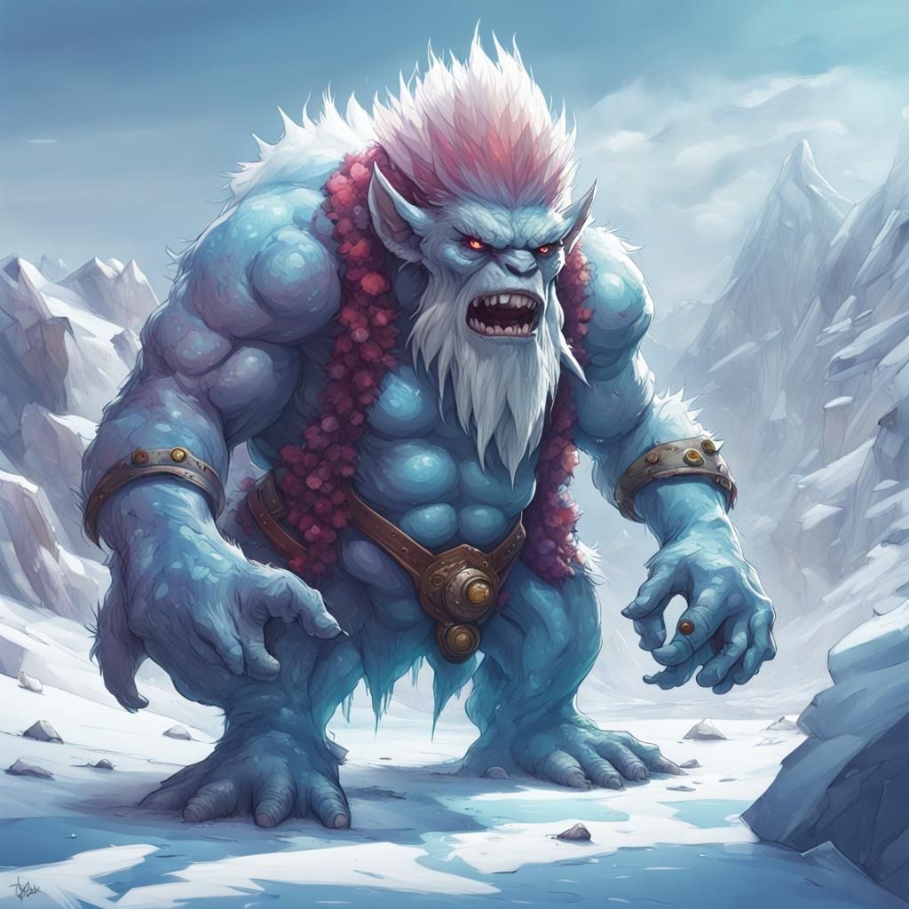 Ice Troll with Semi-Transparent Body in 8K
