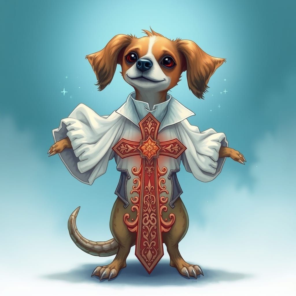 Mystical Canine Cross: Dreamlike Creature in Whimsical Illus...