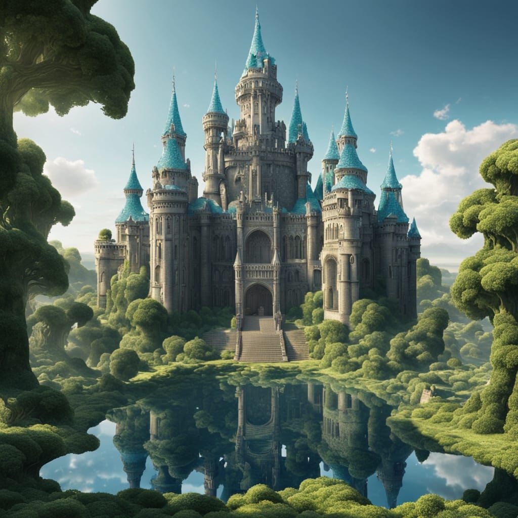 Magical Crystal Broccoli Castle in Baroque Style