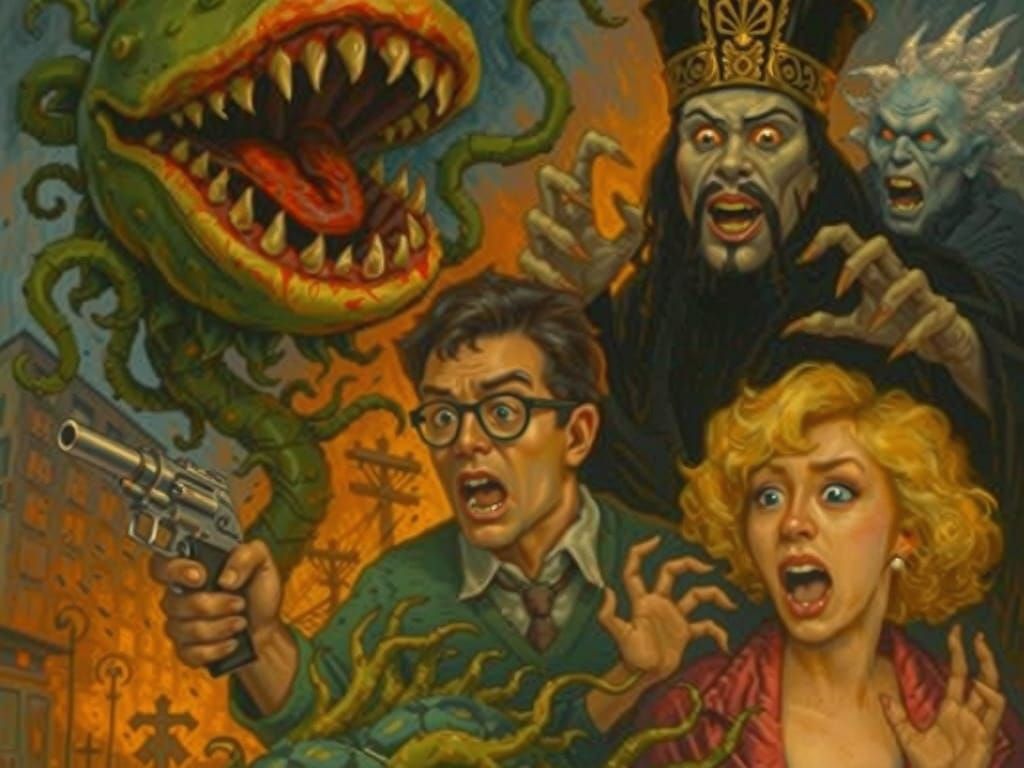 Monstrous Plant Attacks City with Movie Heroes