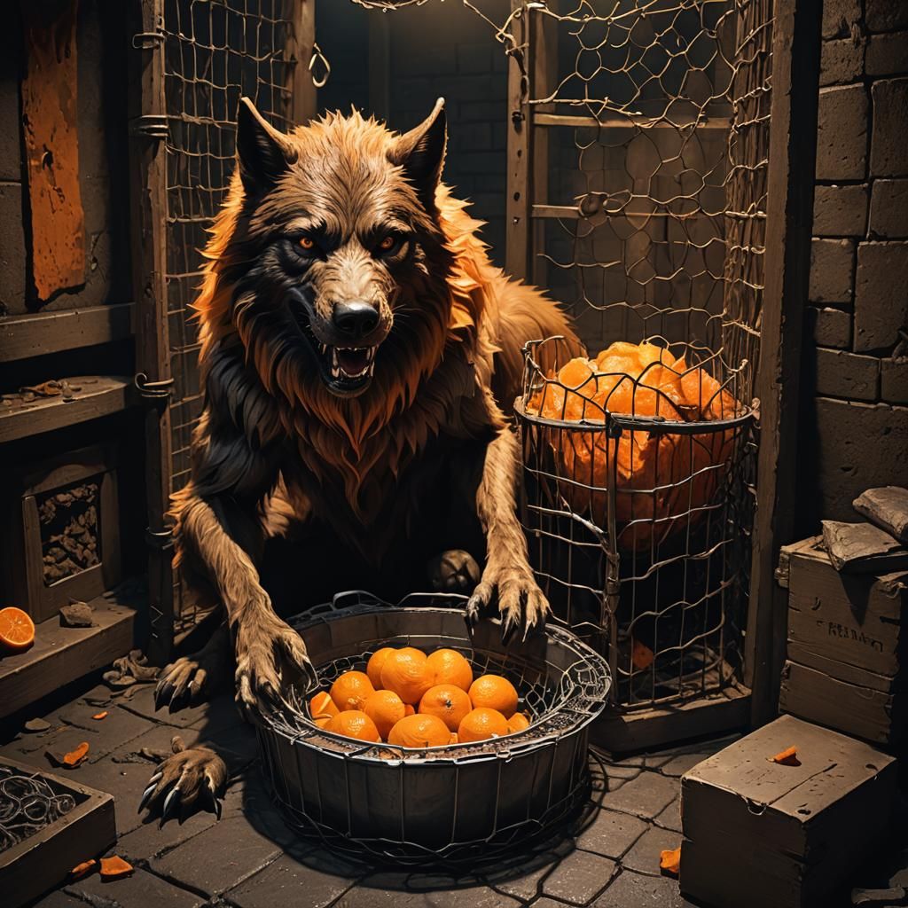 Werewolf in Chicken Wire Cage: Fantasy Art