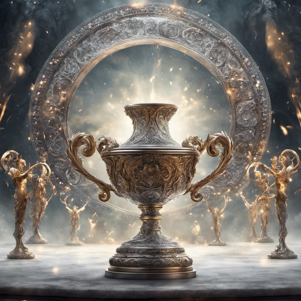 Triumphant Winner Holding Silver Trophy Plate