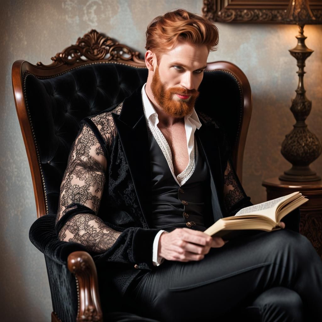 Smiling Ginger Man Reading: Romantic Realism Style