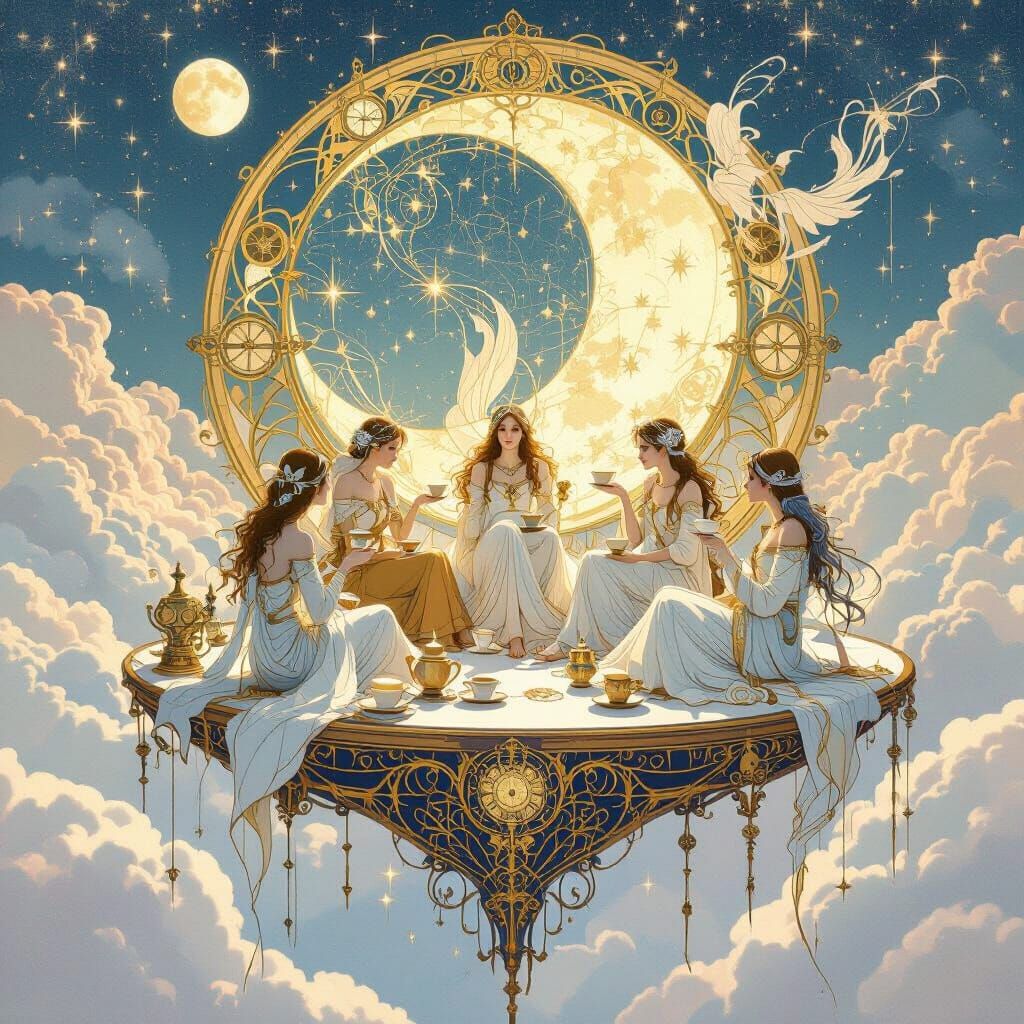 Celestial Tea Party: Art Nouveau Fantasy in the Sky
