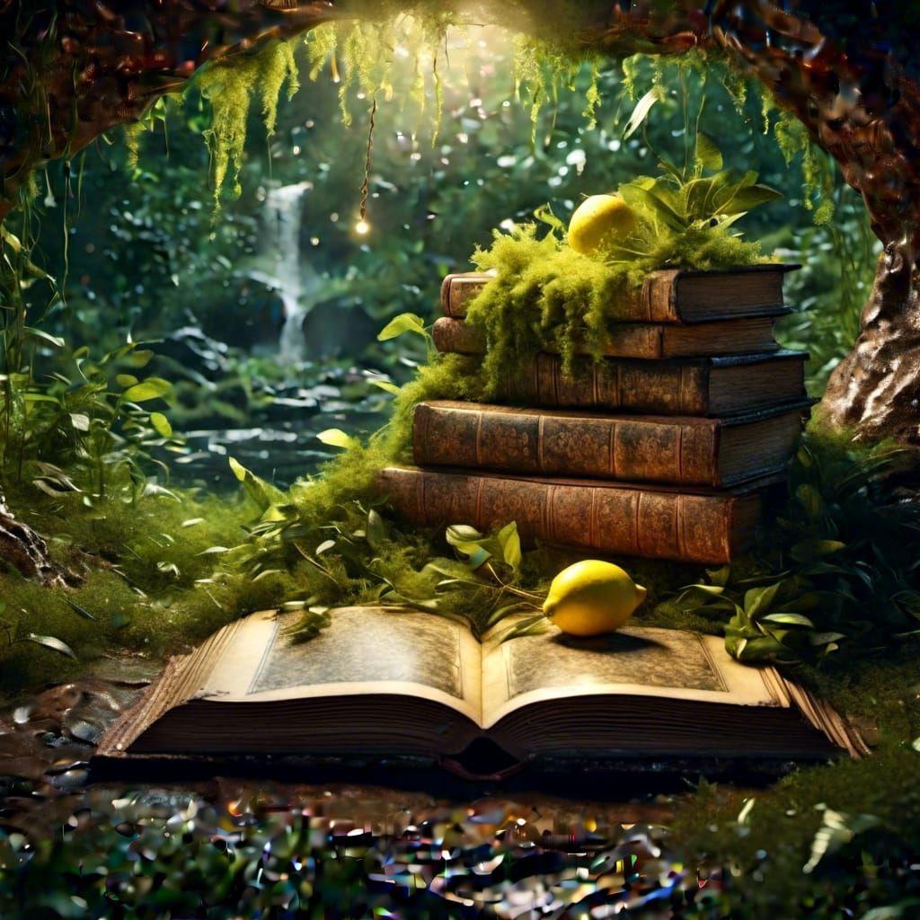 Old Book with Miniature Lemon Grove, Klimt Aesthetic