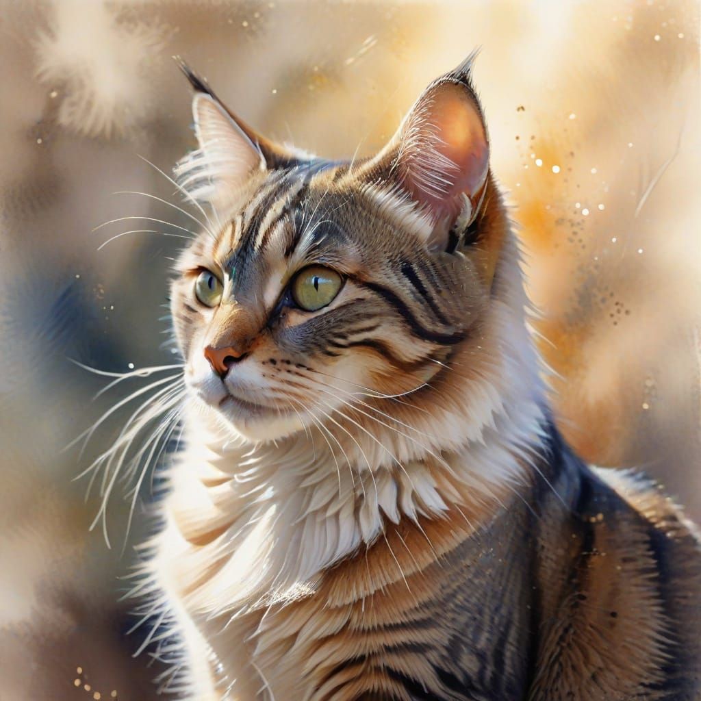 Watercolor Portrait of a Shy Tabby Cat