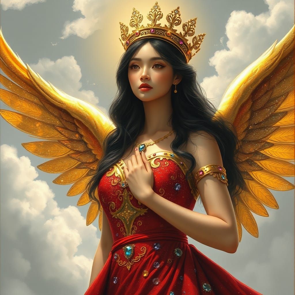 Glittering Angel with Golden Wings, Fantasy Art