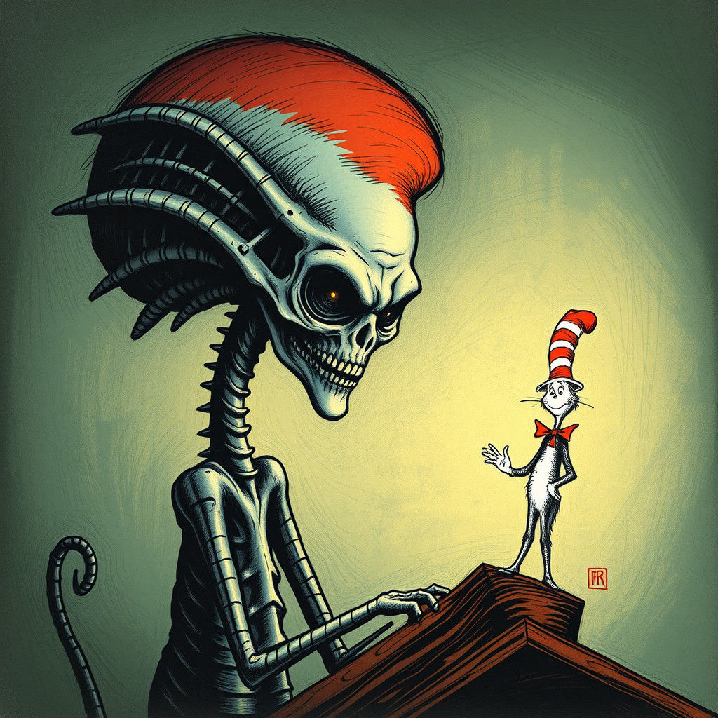 Surreal Biomechanical Landscape in Giger-Seuss Style