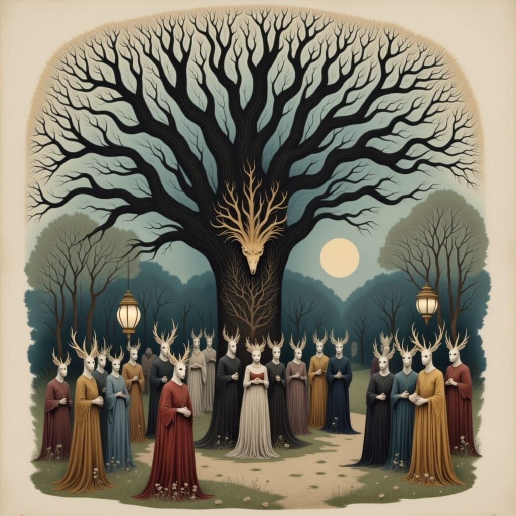 Vintage French Postcard of Pagan Ceremony in Paris Park