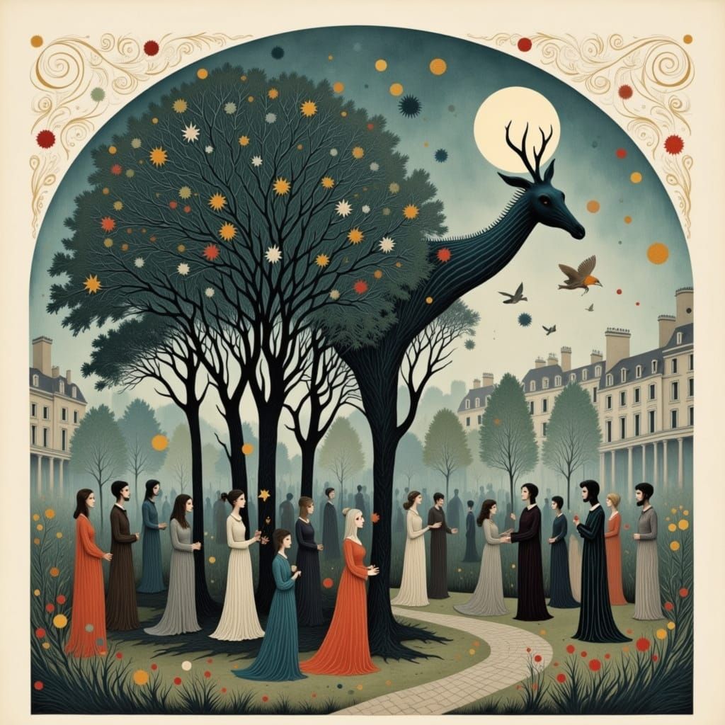 Vintage French Postcard of Pagan Ceremony in Paris Park