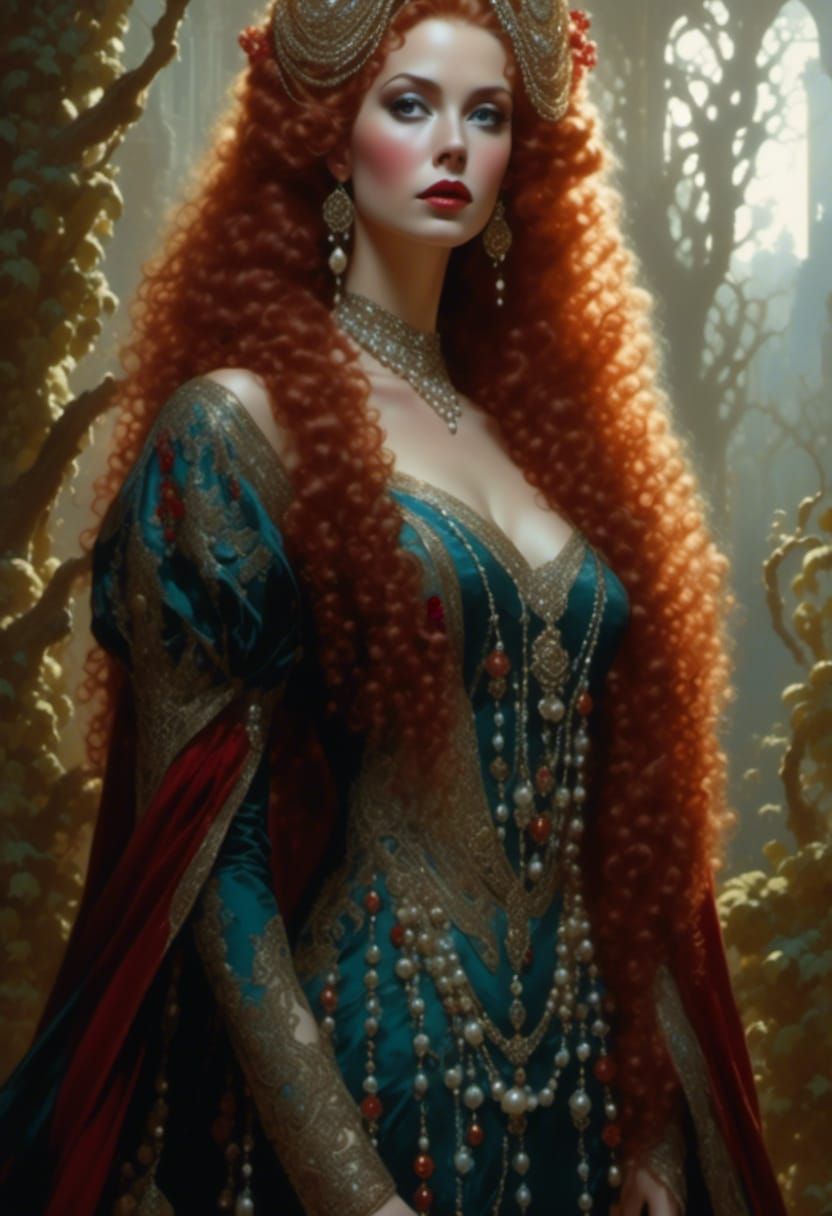 Mountain Goddess in Fairytale Gown, Hyperrealist Portrait