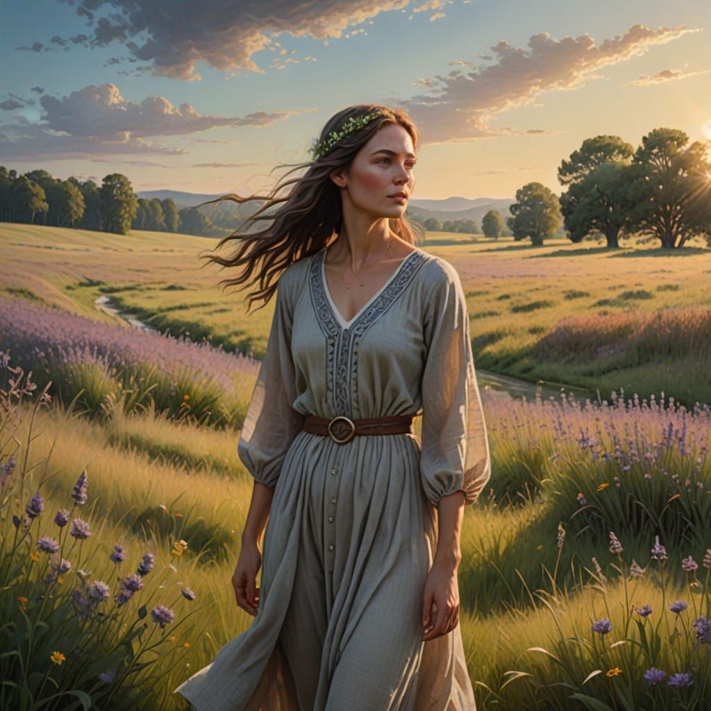Ethereal Woman Portrait in a Wildflower Meadow