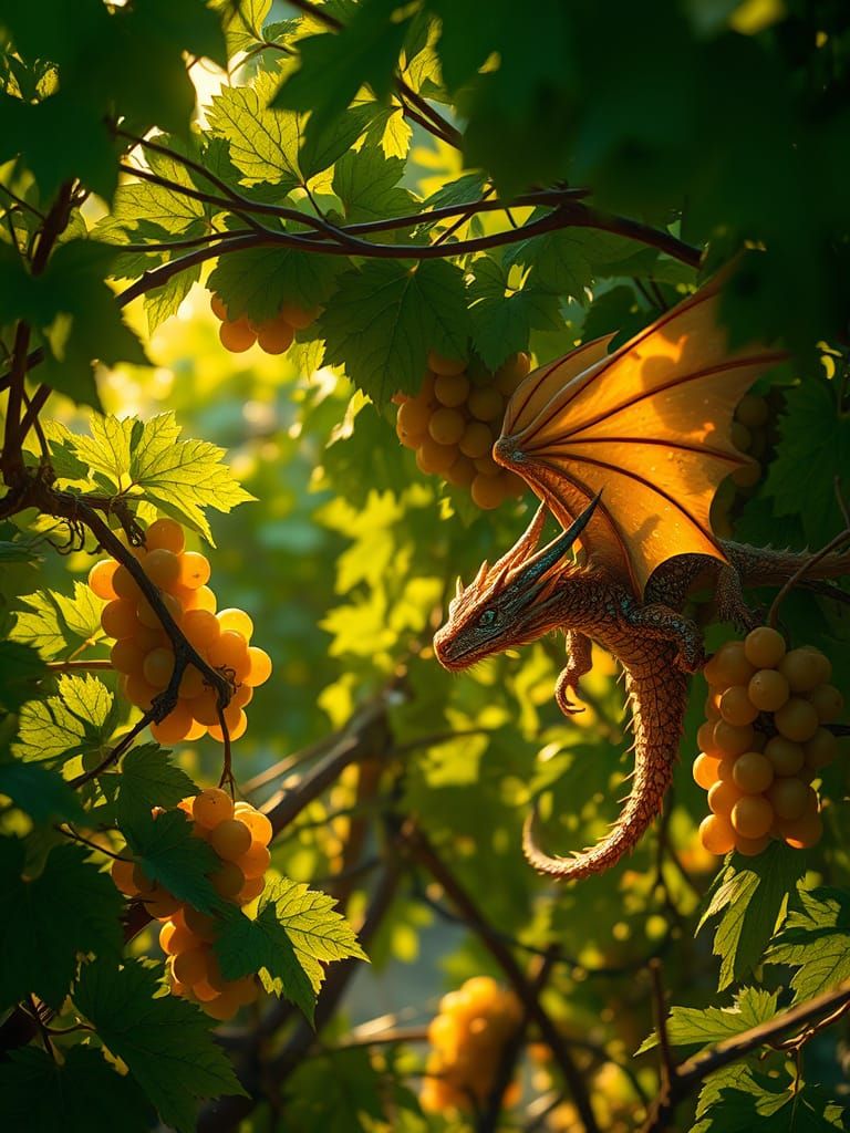 Emerald Vines and Majestic Dragons in a Sunlit Realm