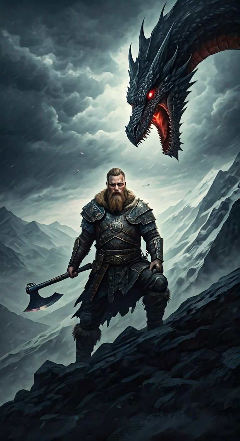 Epic Dark Fantasy Warrior Battles Dragon in Cinematic Style