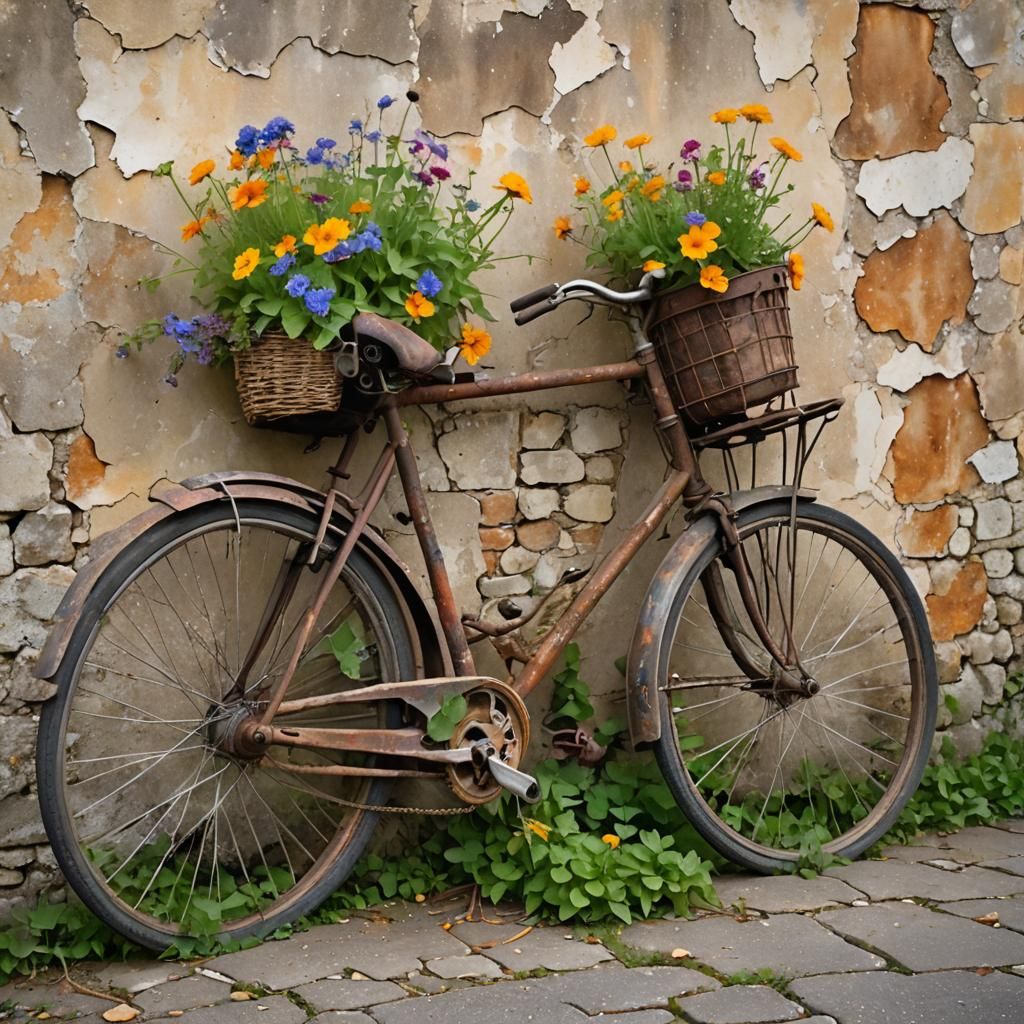 Watercolor of Rusty Bicycle in Rural France