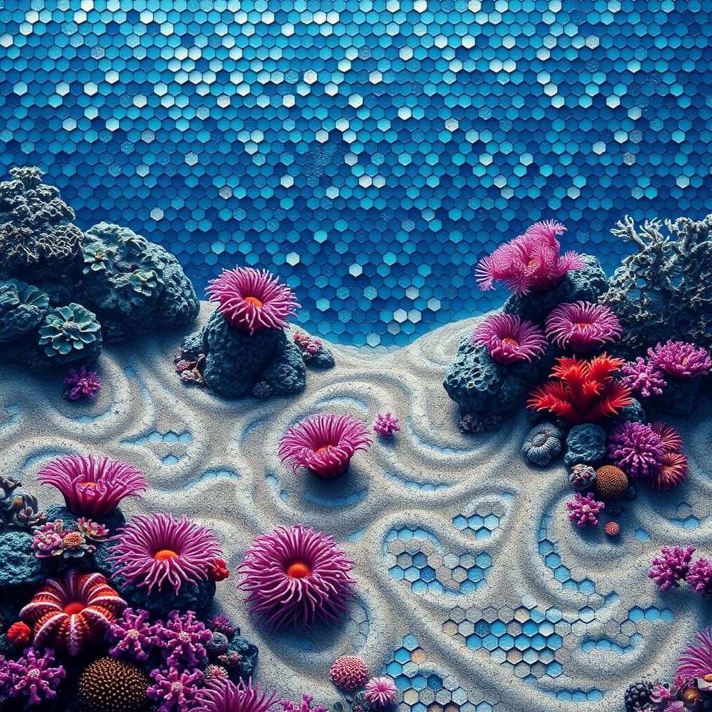 Mosaic Underwater Landscape with Coral