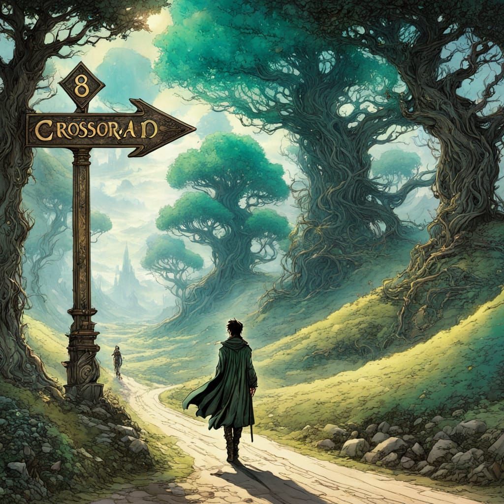 Young Man at a Magical Crossroads, Inspired by Arthur Rackha...