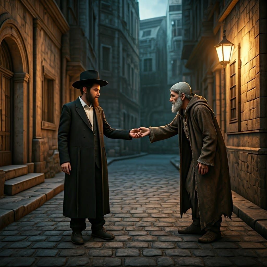 Ultra-Orthodox Hasidic Boy Offers Charity in Historic Europe...