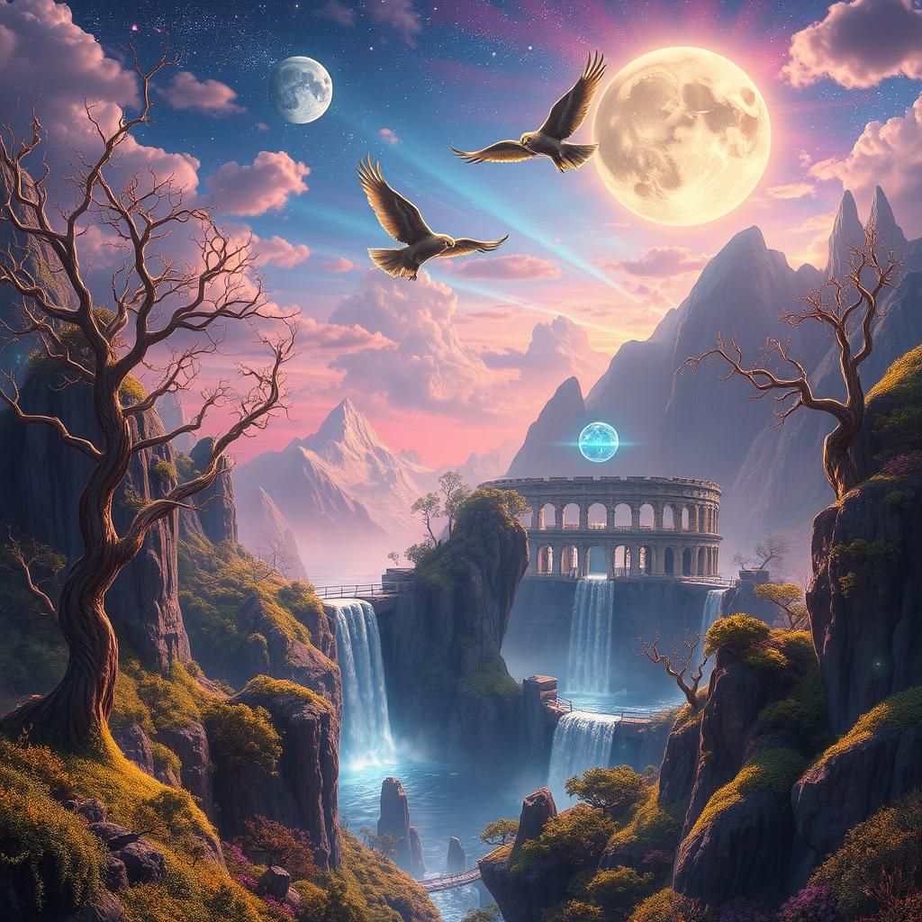 Ethereal Landscape with Bioluminescent Flora and Crystalline...