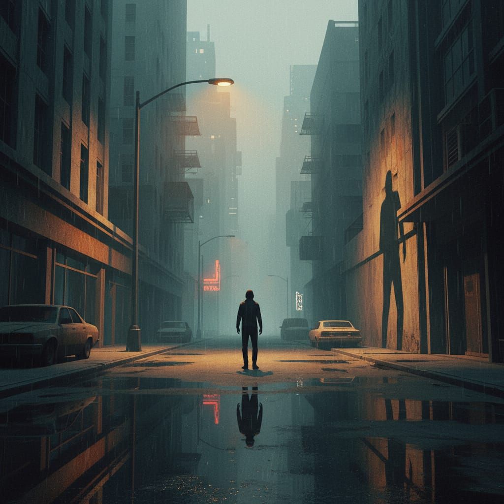 Lone Figure in Foggy Street: Film Noir Aesthetic