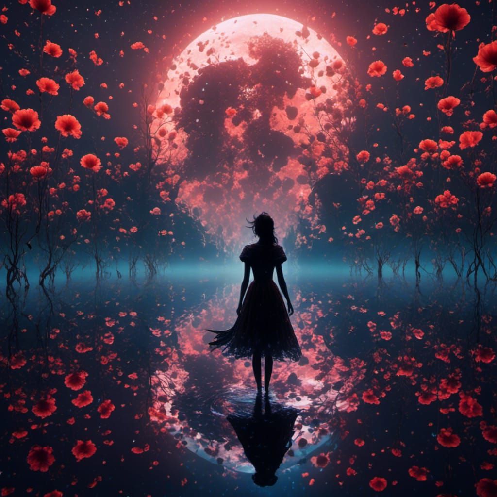 Bioluminescent Flowers and Silhouette in Fantasy Art