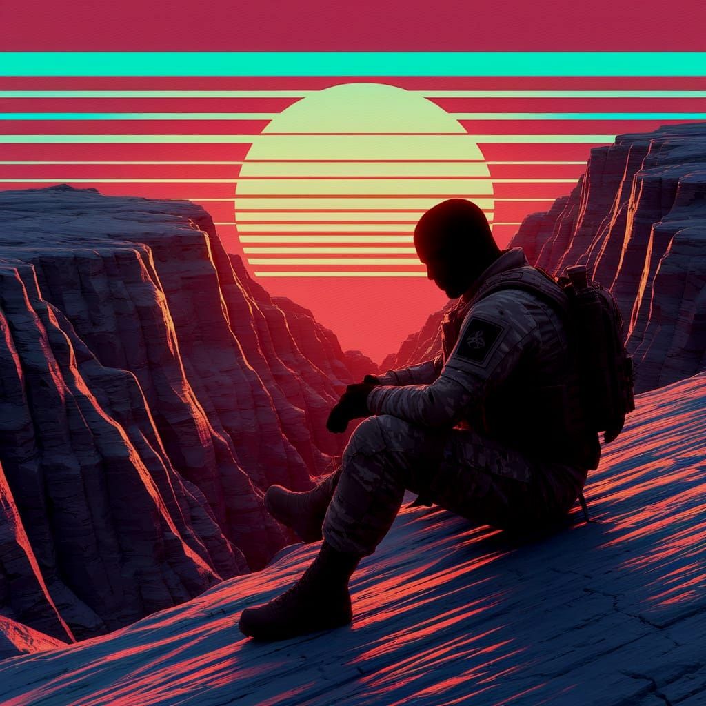 Elite Operator at Sunset: Synthwave Oil Painting