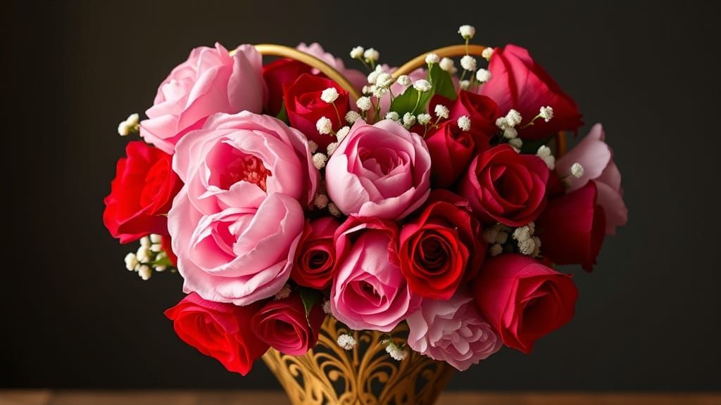 Elegant Heart-Shaped Floral Arrangement in Art Nouveau Style